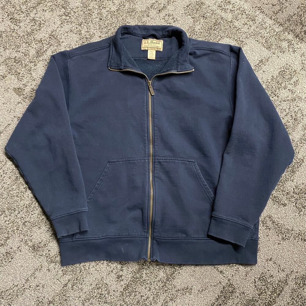 Vintage LL Bean Heavyweight Full Zip Sweatshirt Fleece Mens Large Collar Navy